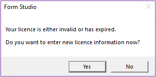 Picture showing the Licence Invalid Dialog Box. 